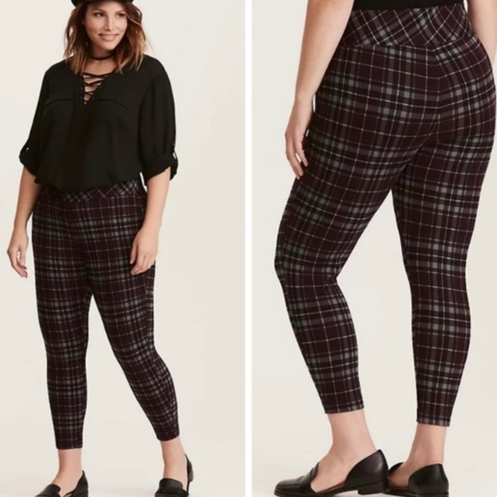 Torrid Purple Grey Pixie Pointe Plaid Leggings 0X